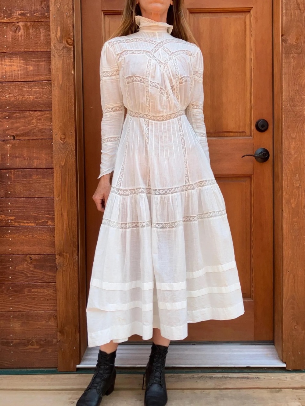Antique Edwardian Lace Cotton Dress: Embroidered Victorian Tea Gown, 25/26 Waist